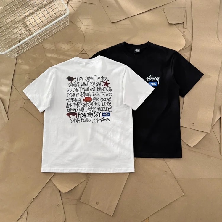 Original production 25SS Stussy x Heal The Bay joint model ocean pattern letter printed short-sleeved T-shirt TEE Stussy originated from the surfing mecca of Southern California in the Unite