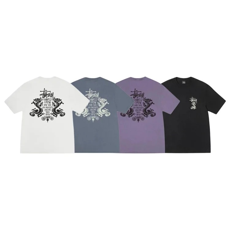 Original production 26SS STUSSY Chinese Dragon Series Dragon Totem Printed Couple Round Neck Short Sleeve T-Shirt TEE Stussy originated from the surfing mecca of Southern California, redefin