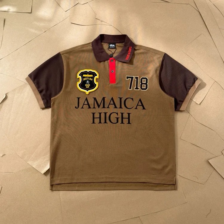 Original production Stussy x Denim Tears joint model SS25 patch logo pattern casual and comfortable short-sleeved Polo shirt