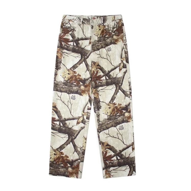 Stussy FW22 Stüssy Wang Jiaer's same style casual all-over printed pink maple leaf branches high-waisted straight jeans and trousers. . Stüssy's works are deeply influenced by surf culture a