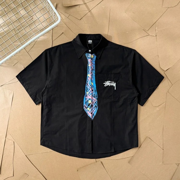 Original production 25SS Stussy Holiday Series St spring and floral crayon hand-painted tie short-sleeved shirt Unisex Stussy originated from the surfing mecca of Southern California in the