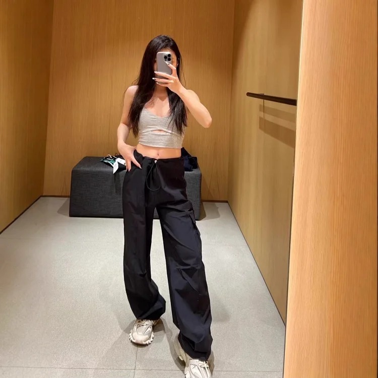Paratrooper overalls, wide-leg pants, high-waisted, casual, slim, lightweight, quick-drying, drawstring, sports and casual trousers