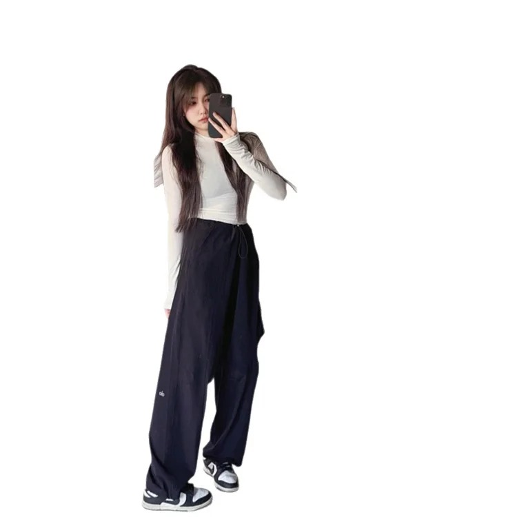 Paratrooper overalls, wide-leg pants, high-waisted, casual, slim, lightweight, quick-drying, drawstring, sports and casual trousers