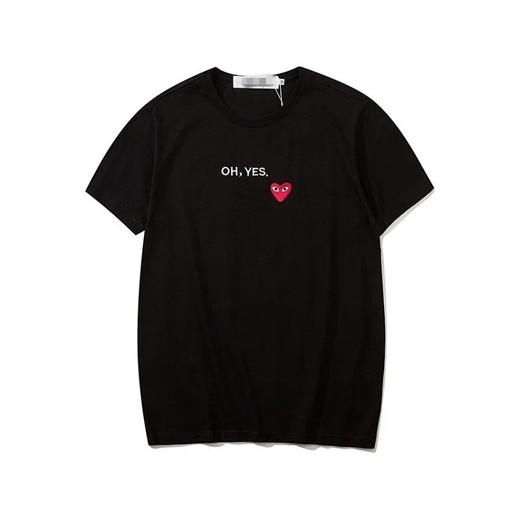Pla love embroidered short-sleeved cotton red heart eyes couple T-shirt
