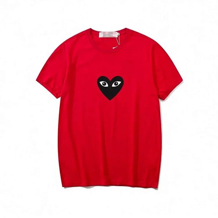 Pla love embroidered short-sleeved cotton red heart eyes couple T-shirt