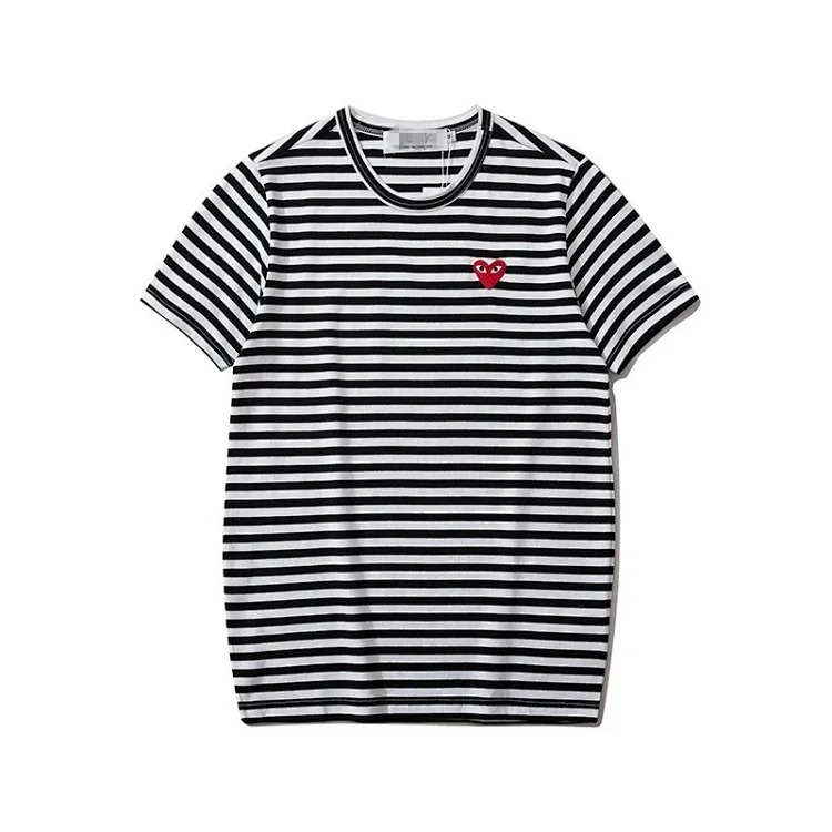 Pla love embroidered short-sleeved cotton red heart eyes couple T-shirt