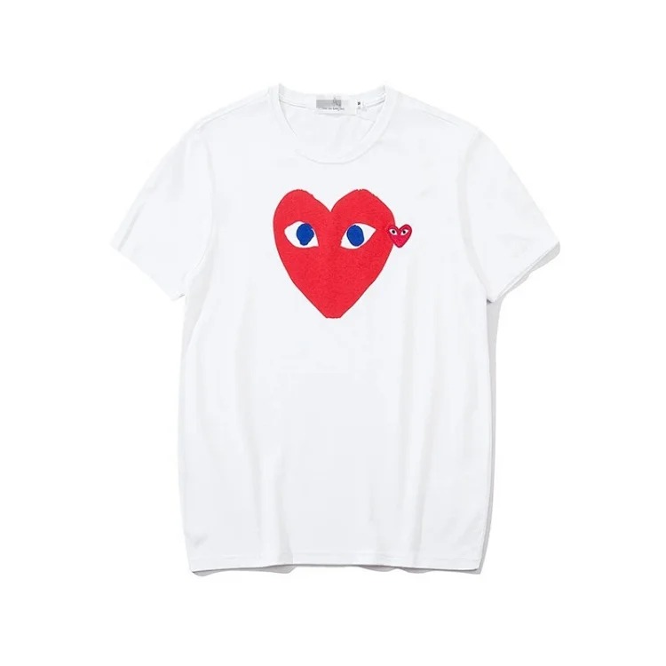 Pla love embroidered short-sleeved cotton red heart eyes couple T-shirt
