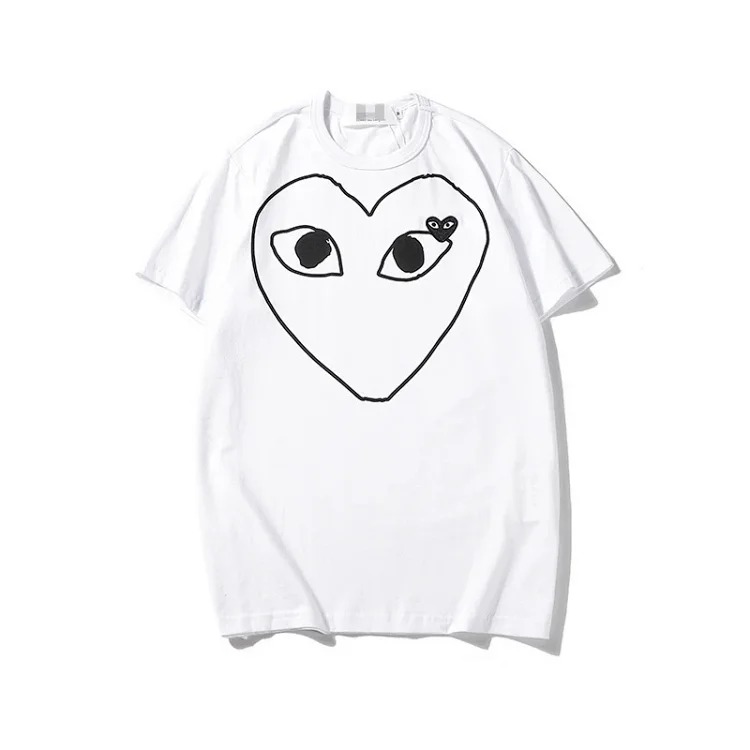 Pla love embroidered short-sleeved cotton red heart eyes couple T-shirt