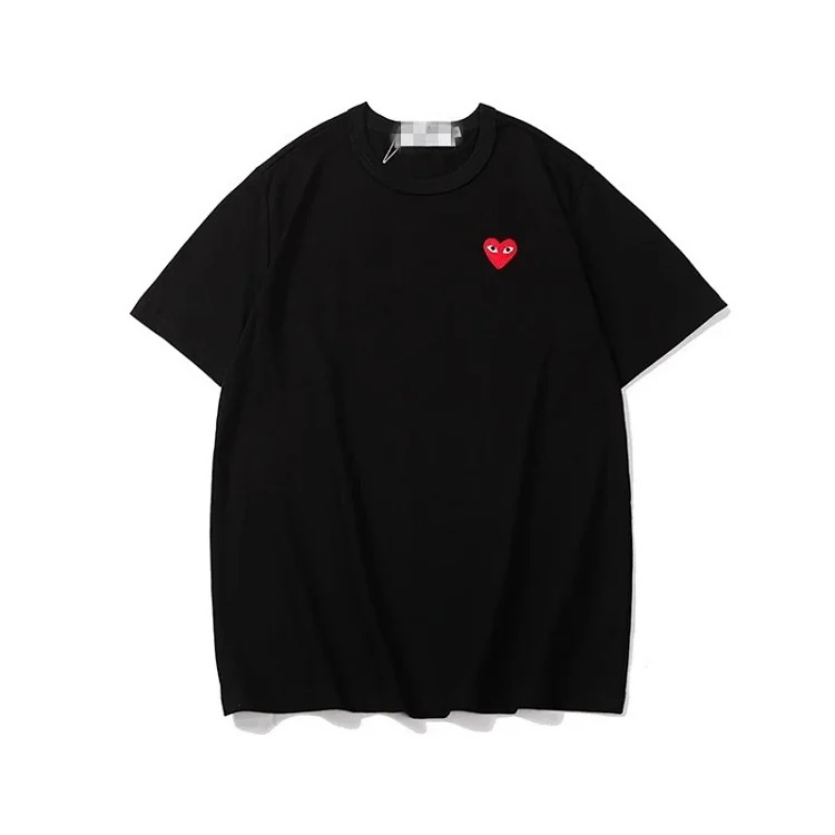 Pla love embroidered short-sleeved cotton red heart eyes couple T-shirt