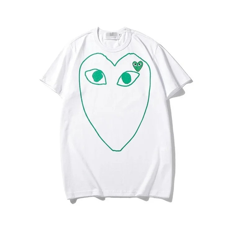 Pla love embroidered short-sleeved cotton red heart eyes couple T-shirt