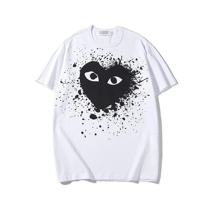 Pla love embroidered short-sleeved cotton red heart eyes couple T-shirt