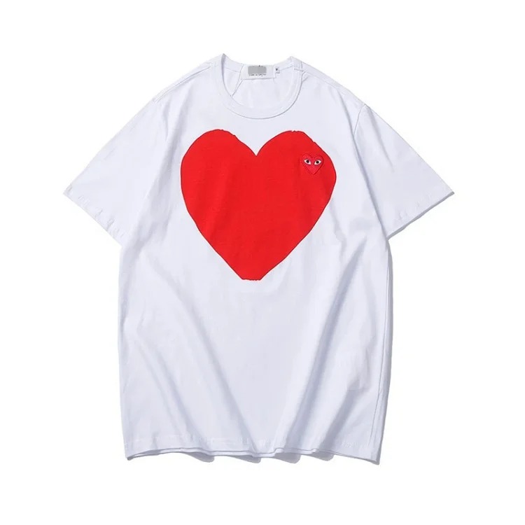 Pla love embroidered short-sleeved cotton red heart eyes couple T-shirt