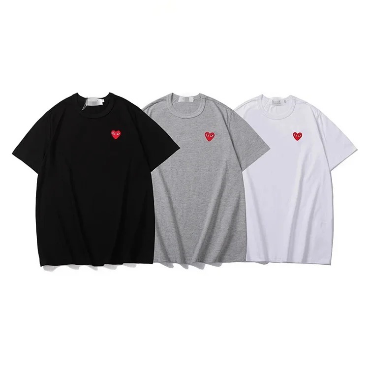 Pla love embroidered short-sleeved cotton red heart eyes couple T-shirt
