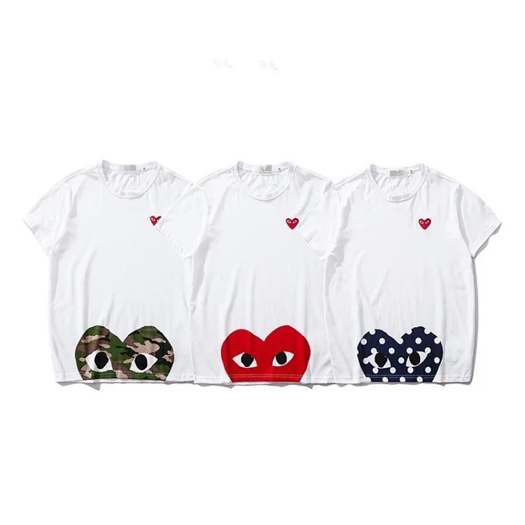 Pla love embroidered short-sleeved cotton red heart eyes couple T-shirt