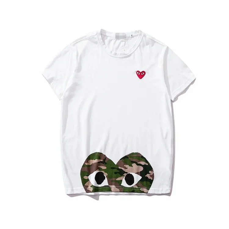 Pla love embroidered short-sleeved cotton red heart eyes couple T-shirt