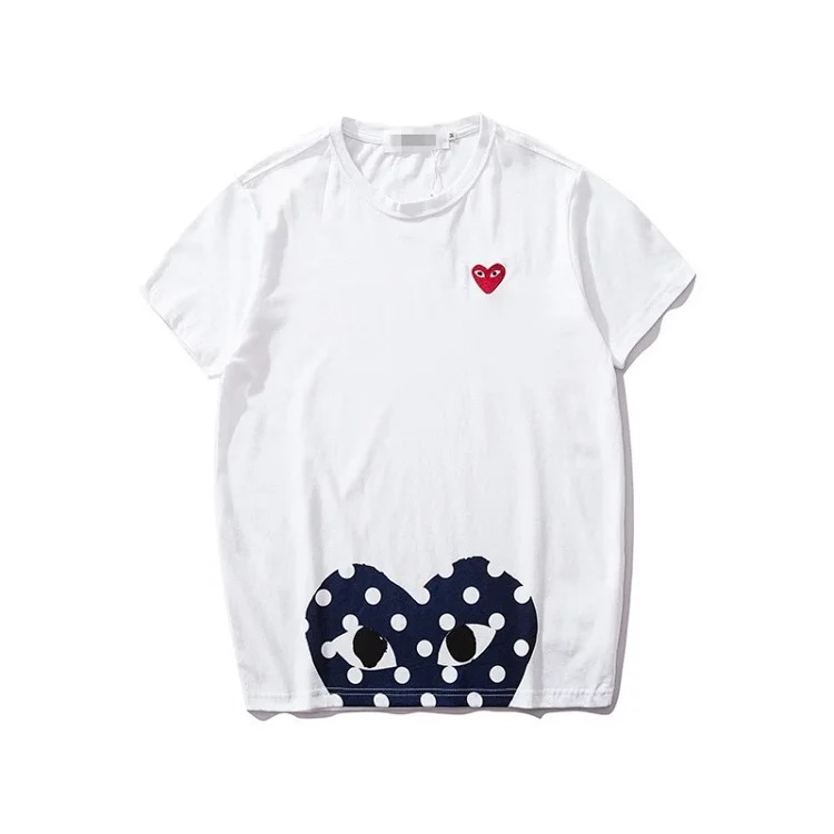 Pla love embroidered short-sleeved cotton red heart eyes couple T-shirt