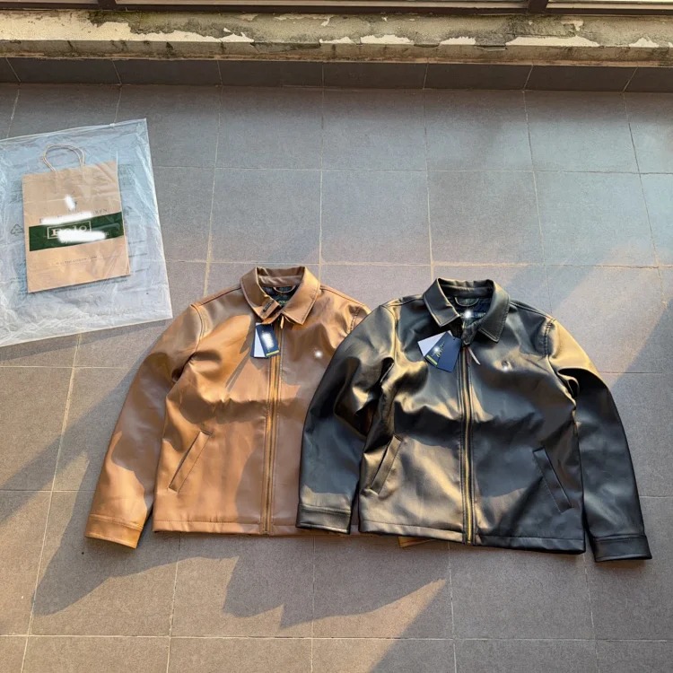 Ralph Lauren Classic Zip Solid Lapel Long Sleeve Leather Retro Cool Jacket