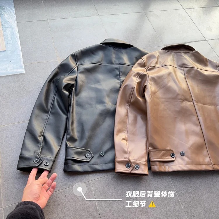 Ralph Lauren Classic Zip Solid Lapel Long Sleeve Leather Retro Cool Jacket