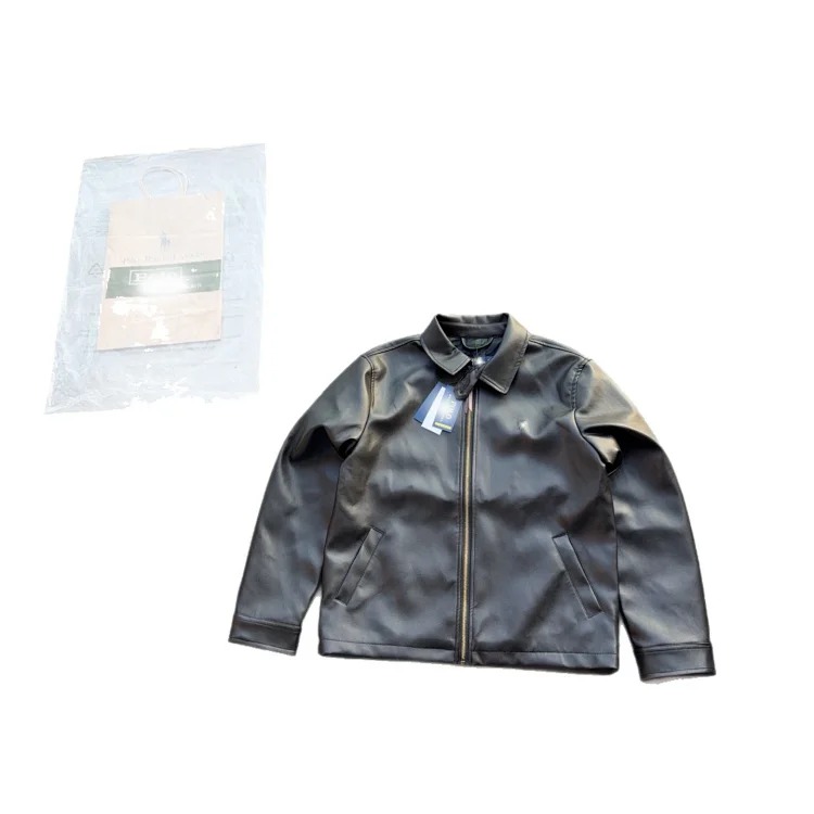 Ralph Lauren Classic Zip Solid Lapel Long Sleeve Leather Retro Cool Jacket