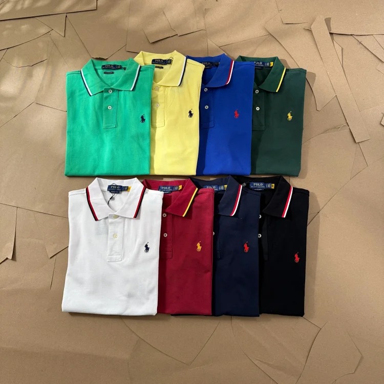 Ralph Lauren Paul colorful collar pony logo embroidered short-sleeved lapel men's and women's summer POLO shirt image 10