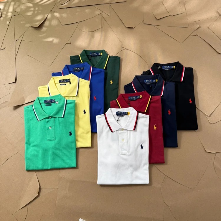 Ralph Lauren Paul colorful collar pony logo embroidered short-sleeved lapel men's and women's summer POLO shirt image 11