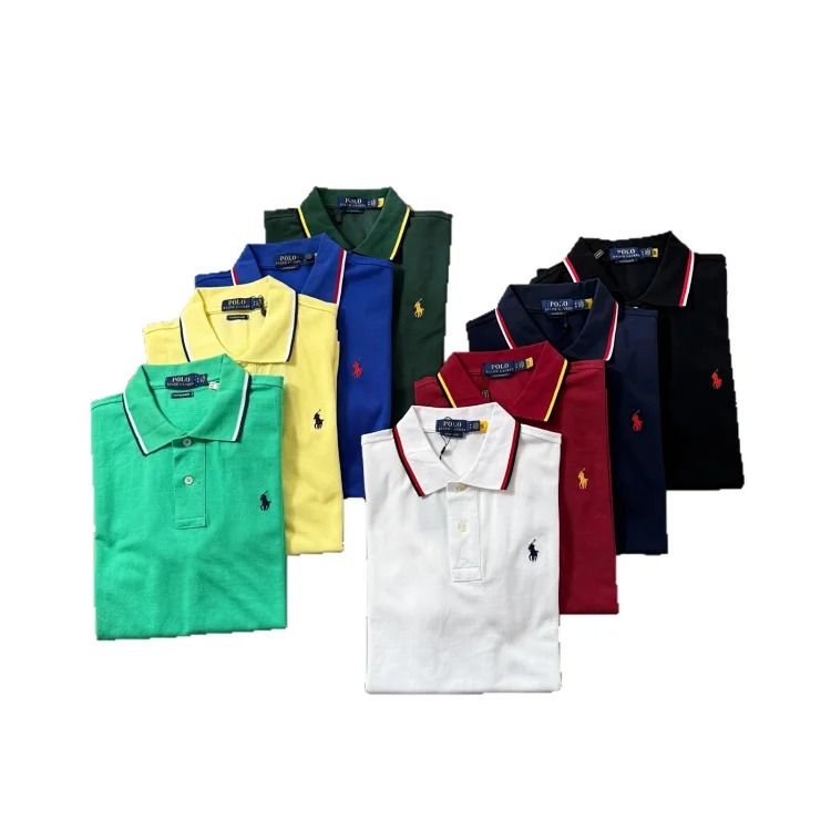 Ralph Lauren Paul colorful collar pony logo embroidered short-sleeved lapel men's and women's summer POLO shirt image 13