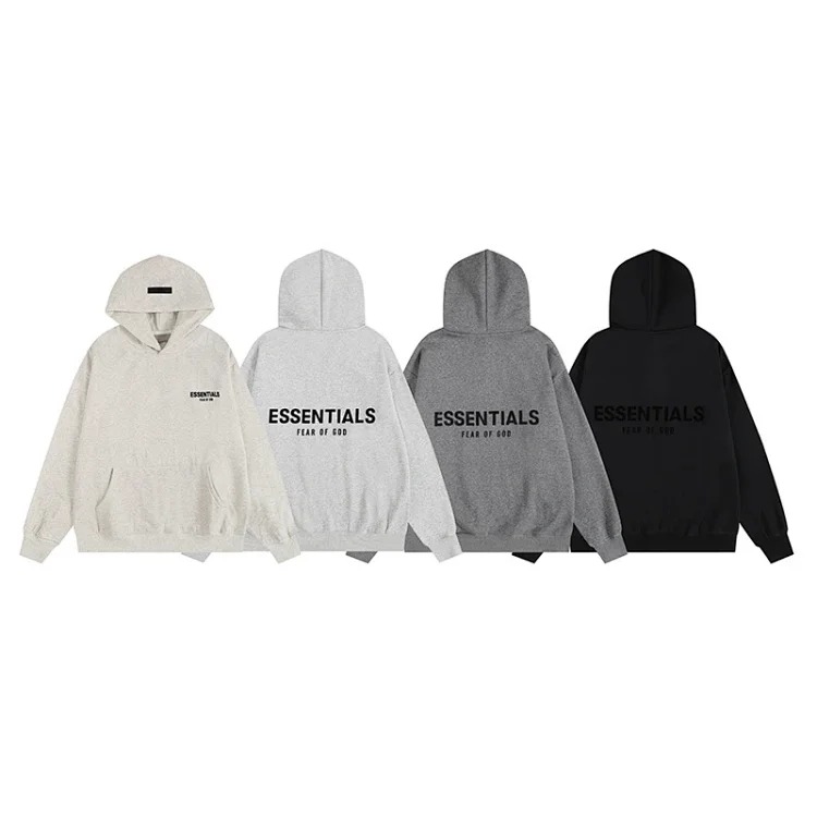 New FEAR OF GOD ESSENTIALS flocked letter men and women casual loose plus velvet hooded sweatshirt trendy