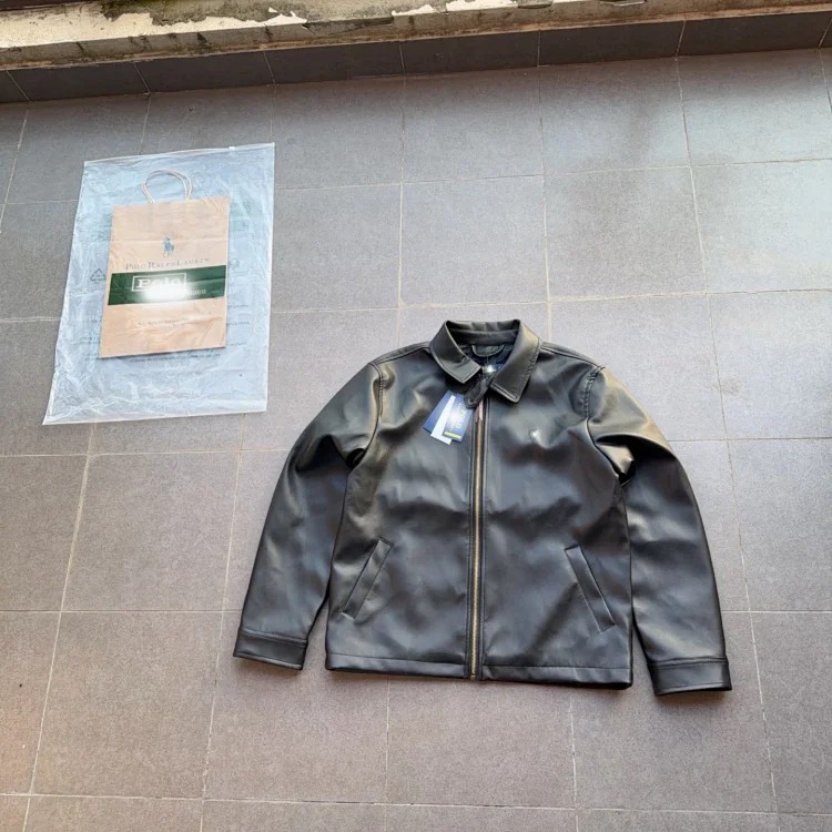 RL classic zipper solid color lapel long-sleeved leather retro cool jacket