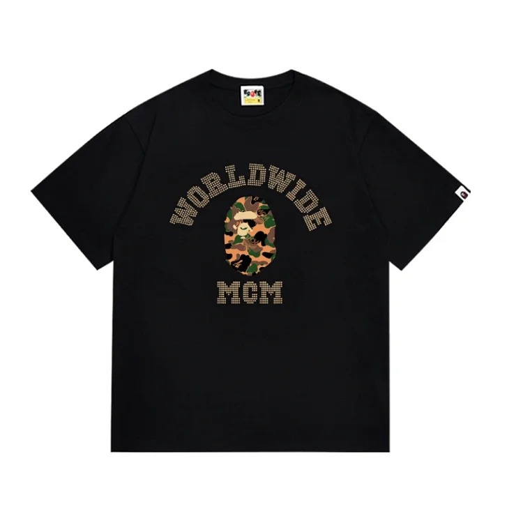 Ape head little monkey camouflage men's and women's short-sleeved round neck T-shirt for men