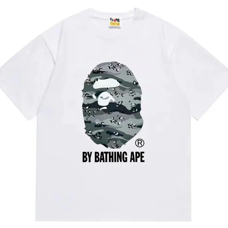 Ape head little monkey camouflage men's and women's short-sleeved round neck T-shirt for men