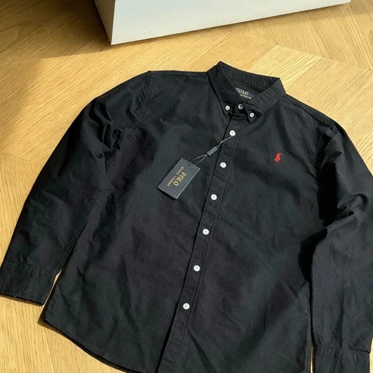 RL Pony Embroidered Cotton Oxford Solid Color Shirt Long Sleeve Lapel Shirt