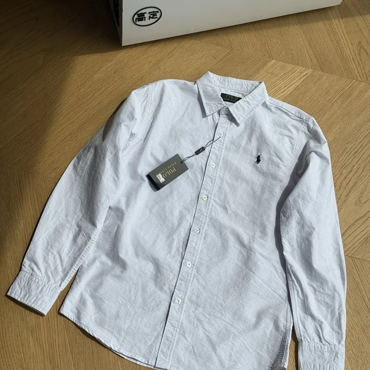 RL Pony Embroidered Cotton Oxford Solid Color Shirt Long Sleeve Lapel Shirt