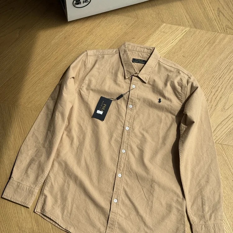 RL Pony Embroidered Cotton Oxford Solid Color Shirt Long Sleeve Lapel Shirt
