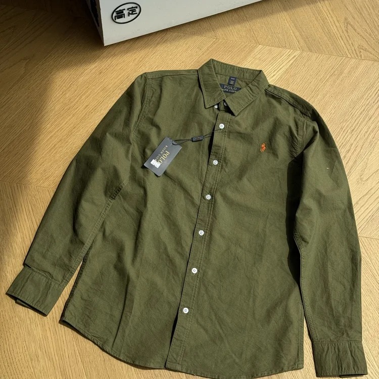 RL Pony Embroidered Cotton Oxford Solid Color Shirt Long Sleeve Lapel Shirt
