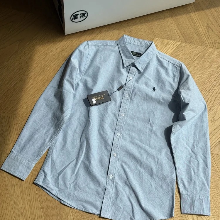 RL Pony Embroidered Cotton Oxford Solid Color Shirt Long Sleeve Lapel Shirt