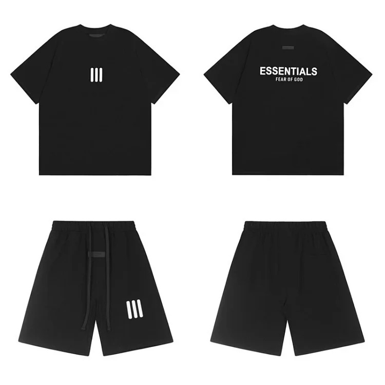 Front and back letter flocking summer trendy casual men's and women's short-sleeved shorts suit