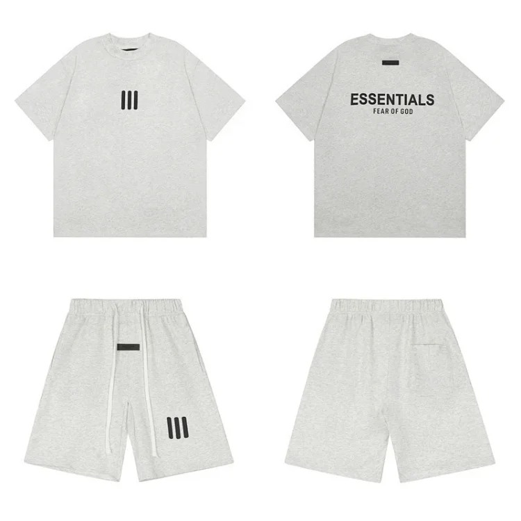 Front and back letter flocking summer trendy casual men's and women's short-sleeved shorts suit