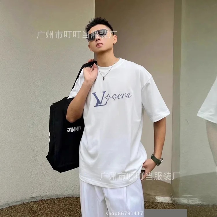 Cross-border trendy brand high version short-sleeved 25 summer new letter print graffiti men and women same style couple T-shirt