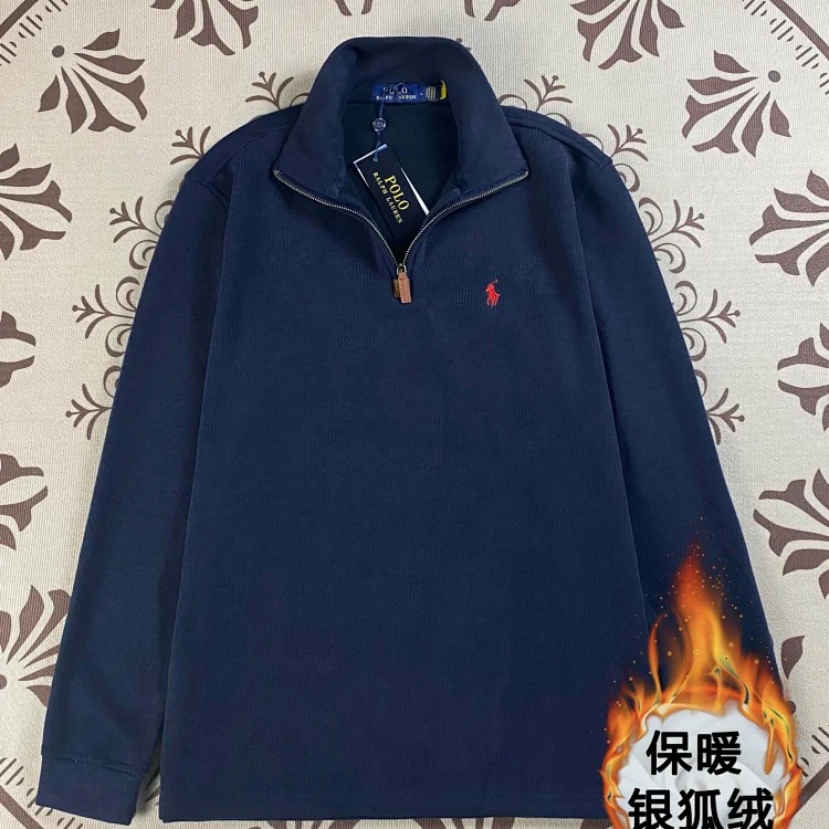 Half-zip loose sweatshirt men's polo couple sweatshirt women's retro long-sleeved lapel