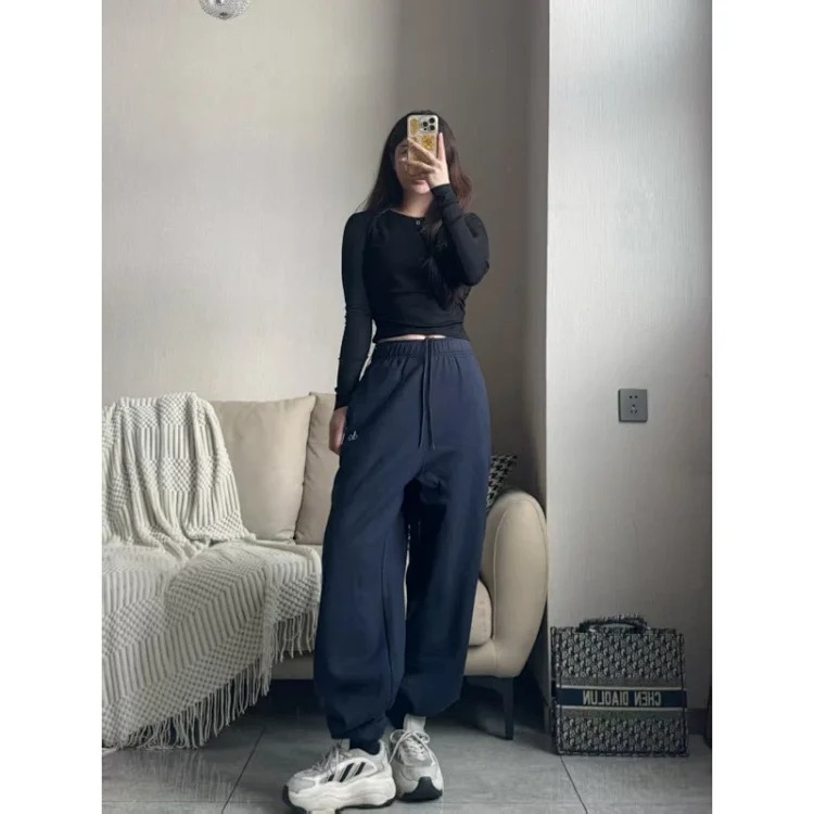 Yoga sweatpants, wide leg pants, drawstring trousers, loose and casual image 5