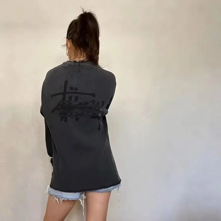 Logo design washed raglan sleeves waffle long T