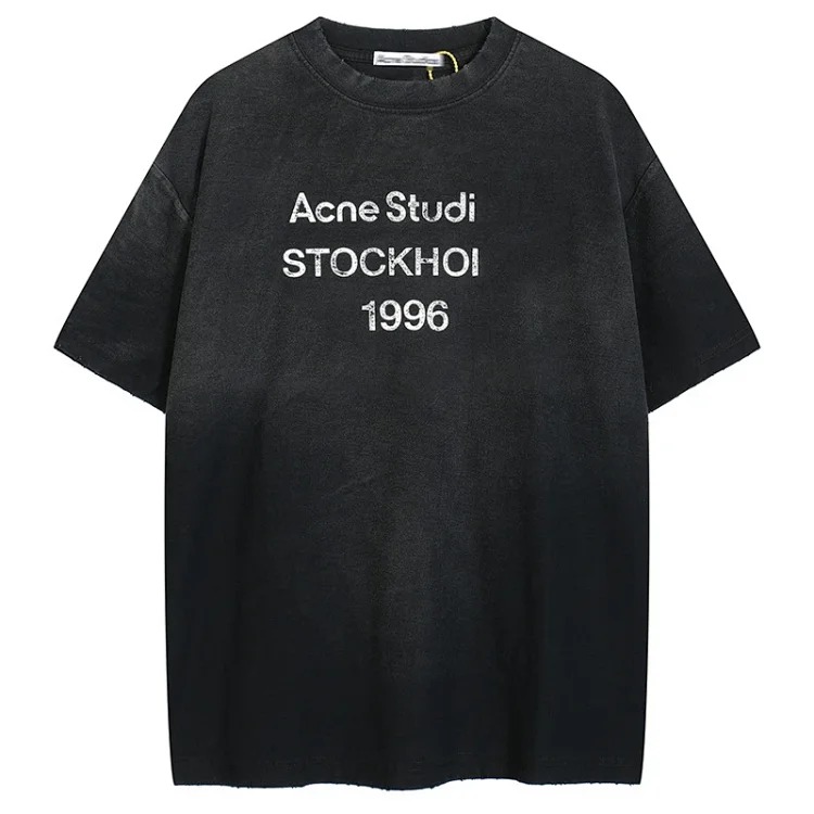 AC1996 old washed and worn gradient letter printed short-sleeved loose T-shirts for men and women couples