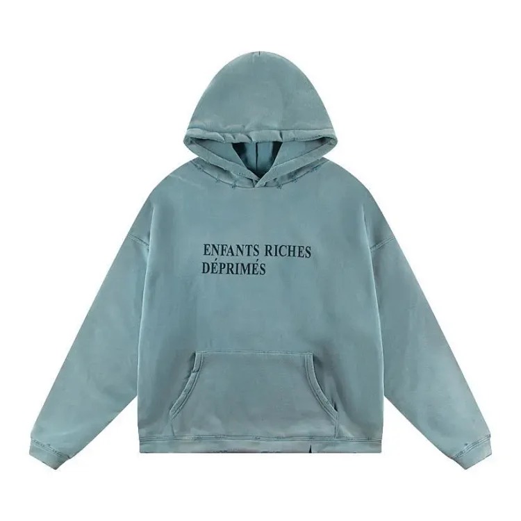 ERD Melancholy Rich Second Generation Washed and Distressed Letter Printed Hooded Sweatshirt