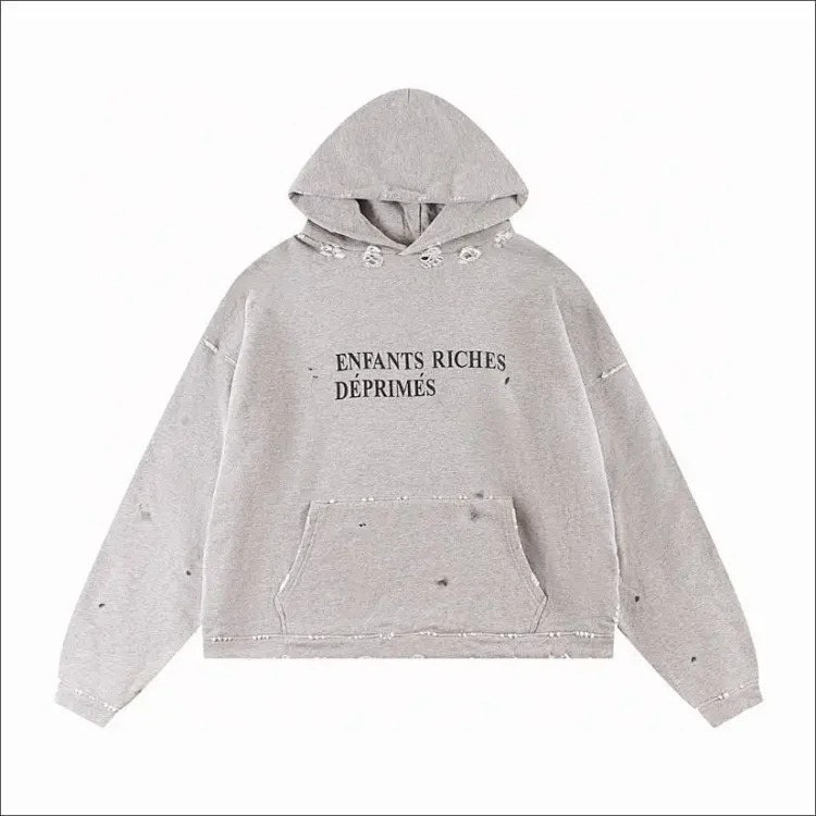 ERD Melancholy Rich Second Generation Washed and Distressed Letter Printed Hooded Sweatshirt