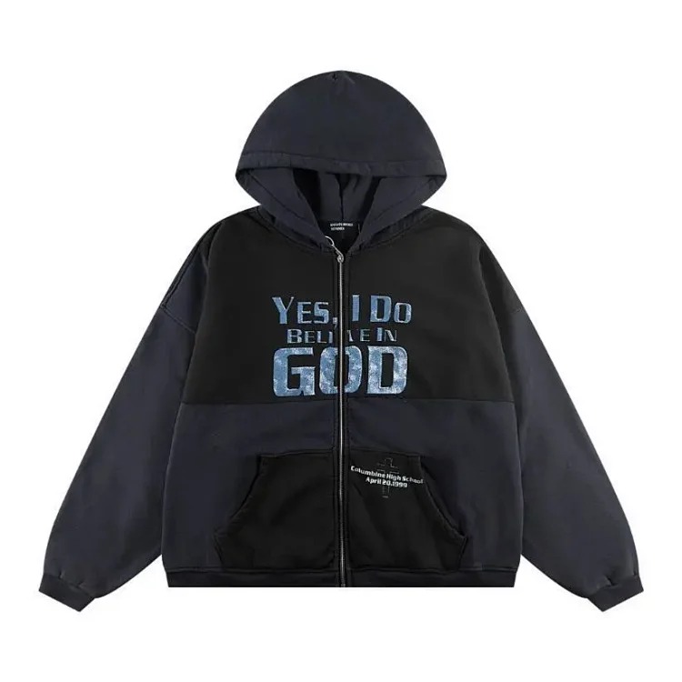 ERD Melancholy Rich Second Generation Washed and Distressed Letter Printed Hooded Sweatshirt