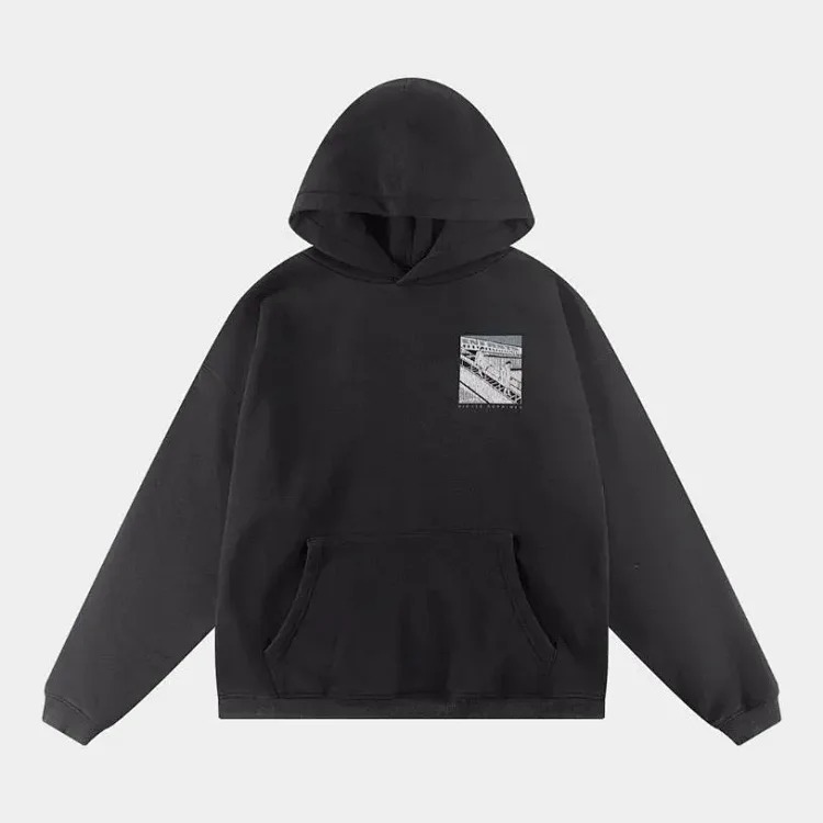ERD Melancholy Rich Second Generation Washed and Distressed Letter Printed Hooded Sweatshirt