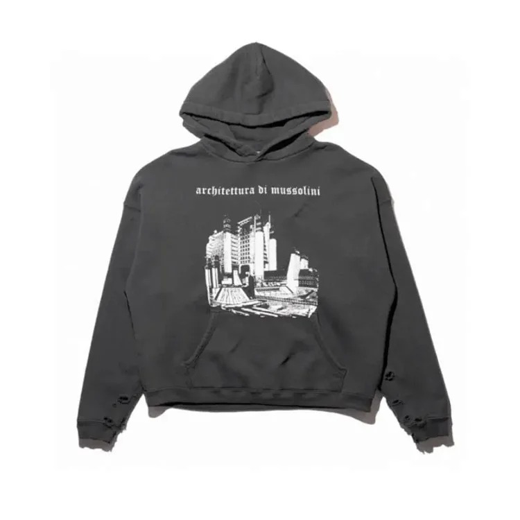ERD Melancholy Rich Second Generation Washed and Distressed Letter Printed Hooded Sweatshirt