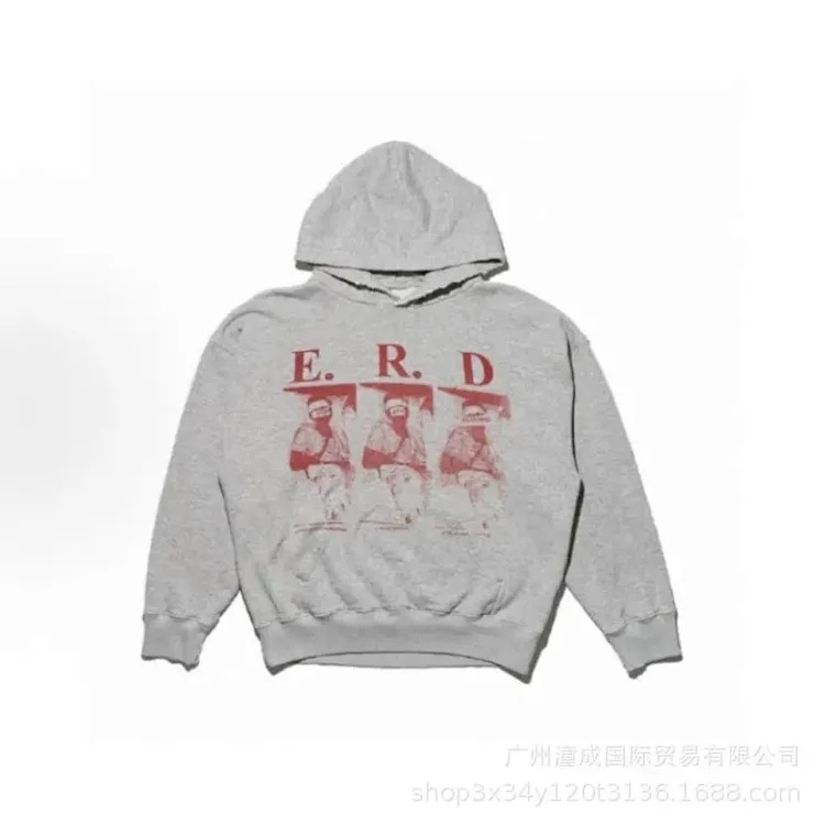 ERD Melancholy Rich Second Generation Washed and Distressed Letter Printed Hooded Sweatshirt