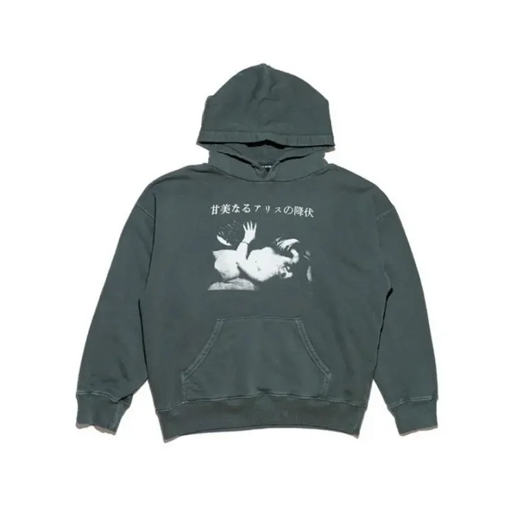ERD Melancholy Rich Second Generation Washed and Distressed Letter Printed Hooded Sweatshirt
