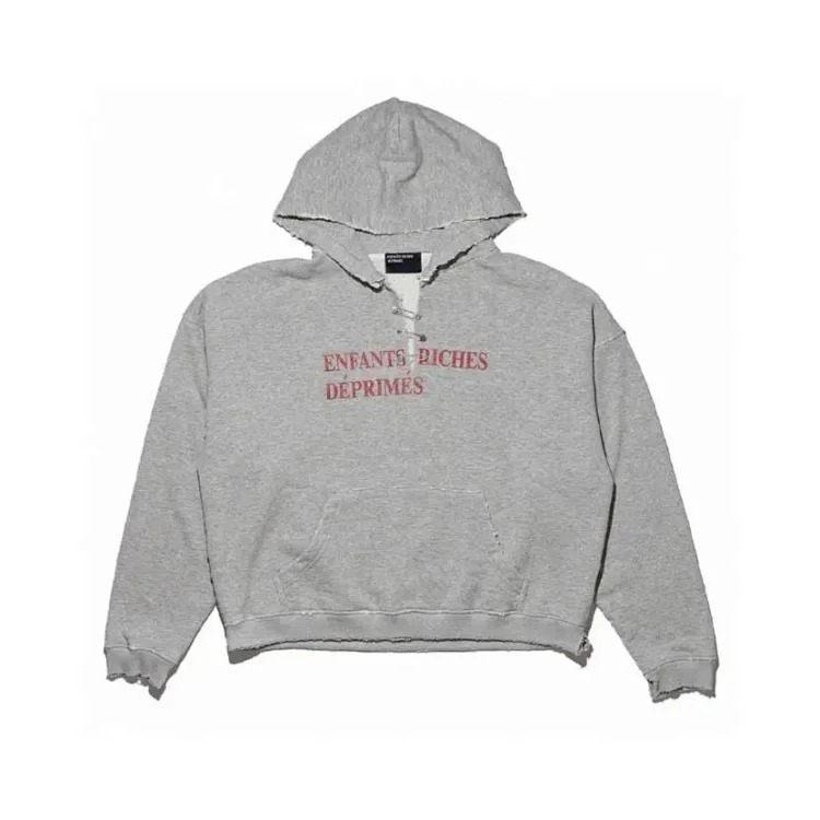 ERD Melancholy Rich Second Generation Washed and Distressed Letter Printed Hooded Sweatshirt